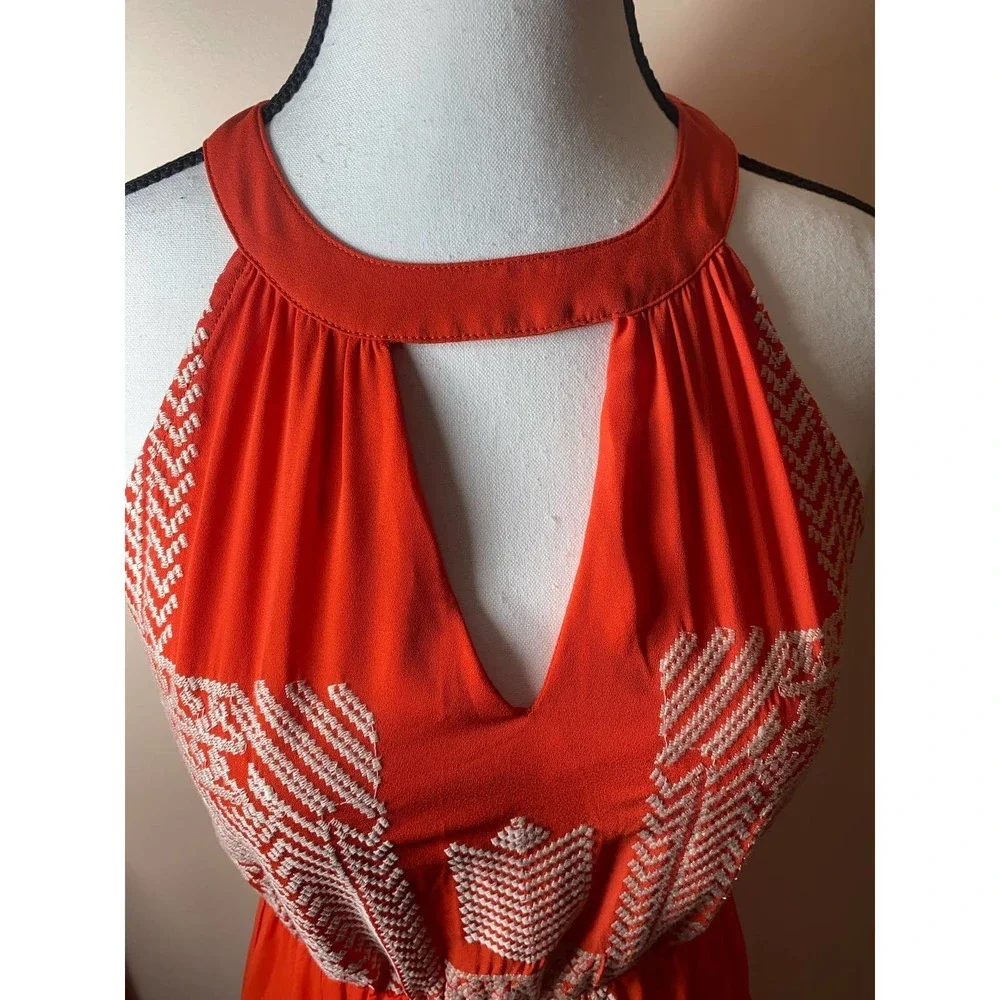 Anthropologie THML Orange Embroidered Boho Halter Maxi Dress size Small EUC - Picture 8 of 14